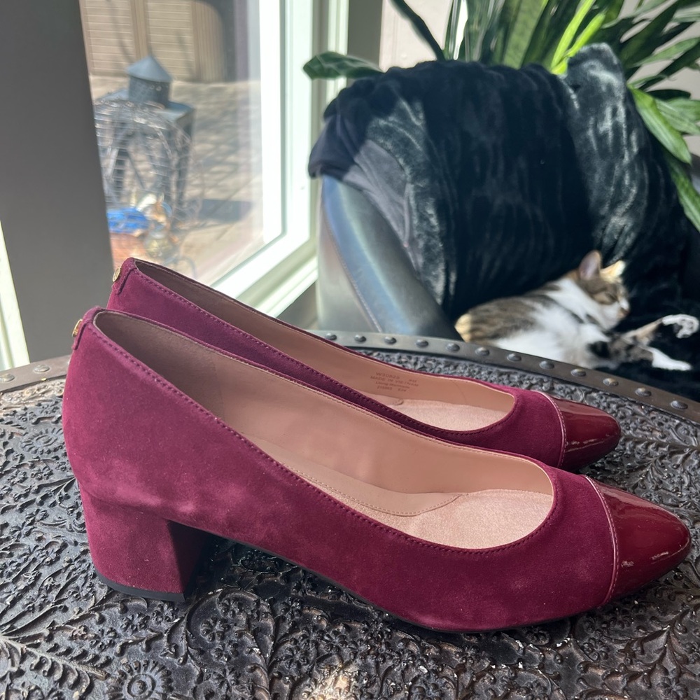 COLE HAAN THE GO-TO WATERPROOF BLOCK HEEL PUMPS IN BLACK CHERRY 8 - Picture 9 of 12